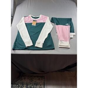 The North Face Waffle Base Layer Set XXL Pink Green Thermal Top Leggings NWT